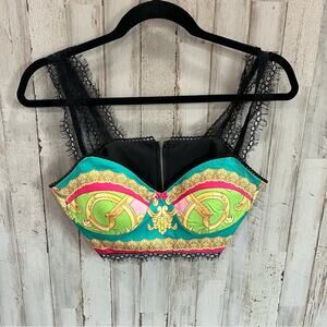 Karolina Boho Chic Cropped Bustier Padded Top Sexy Satin Lace